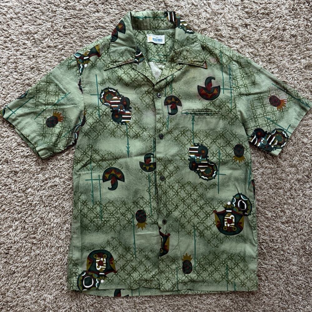 Vintage 70’s Andrade Hawaiian SS Shirt Green Men’s Size S Aloha Geometric